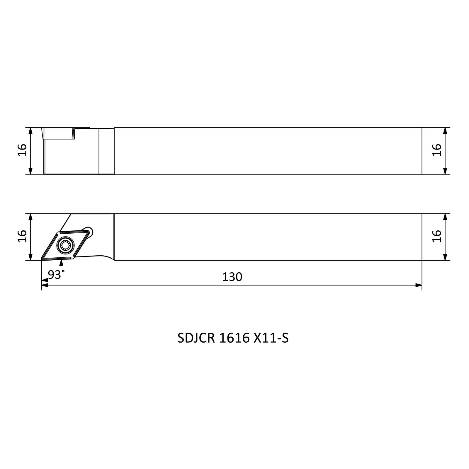 SDJCR 1616 X11-S &mdash; dimensioned drawing