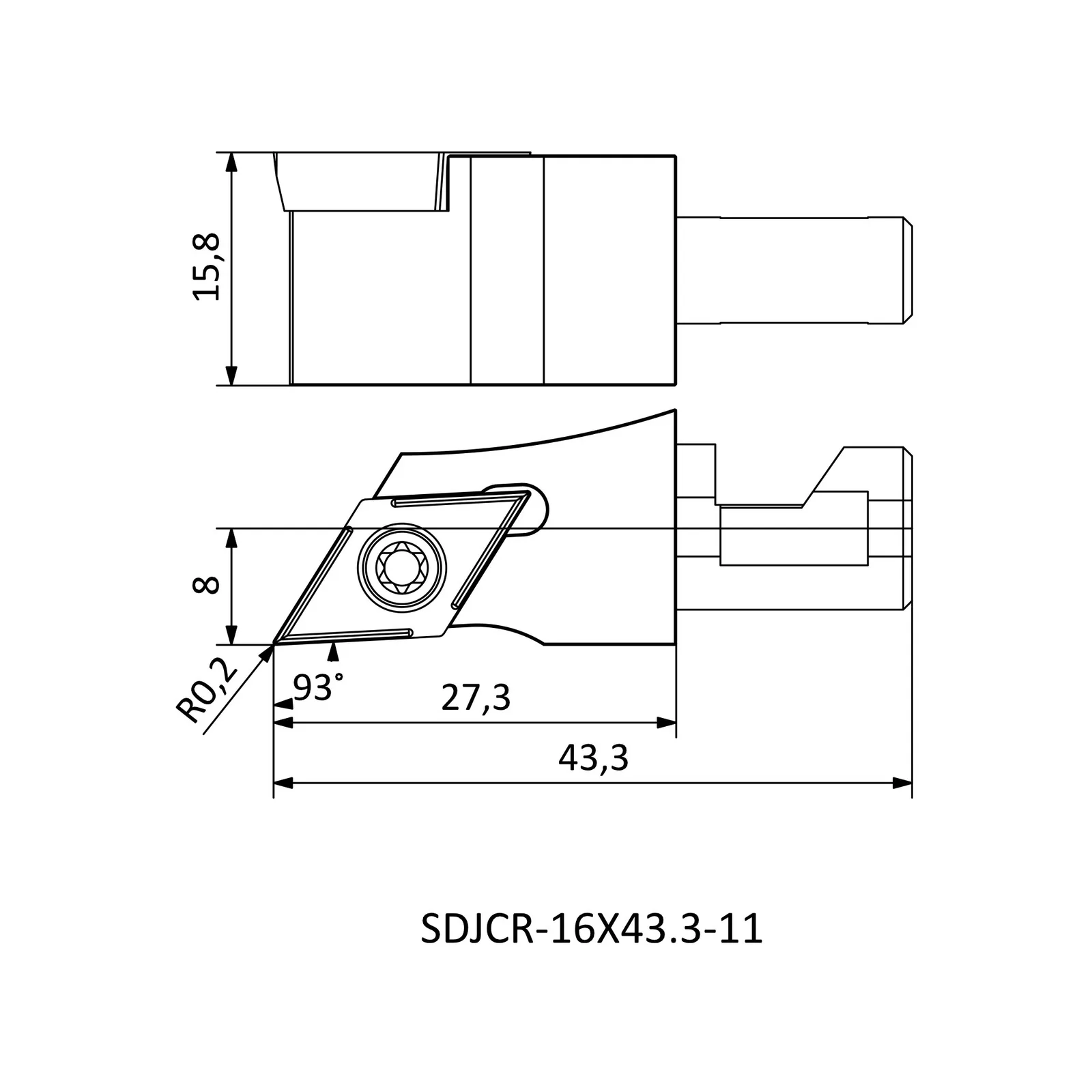 SDJCR-16X43.3-11 &mdash; dimensioned drawing