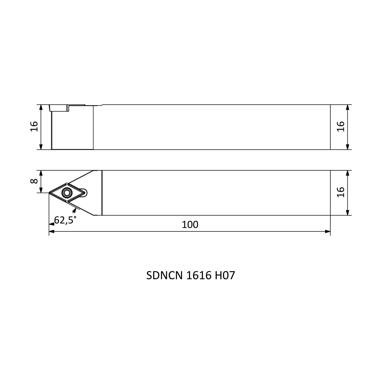 SDNCN 1616 H07 &mdash; dimensioned drawing