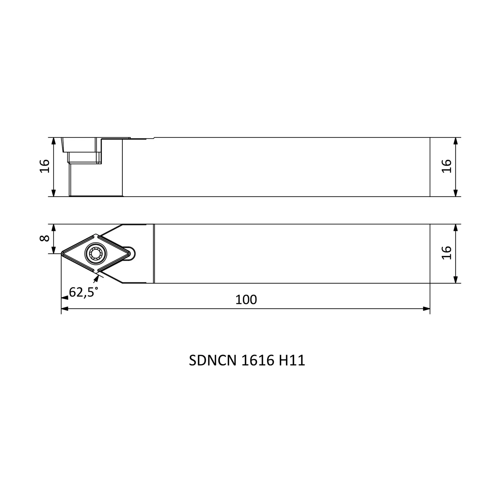SDNCN 1616 H11 &mdash; dimensioned drawing