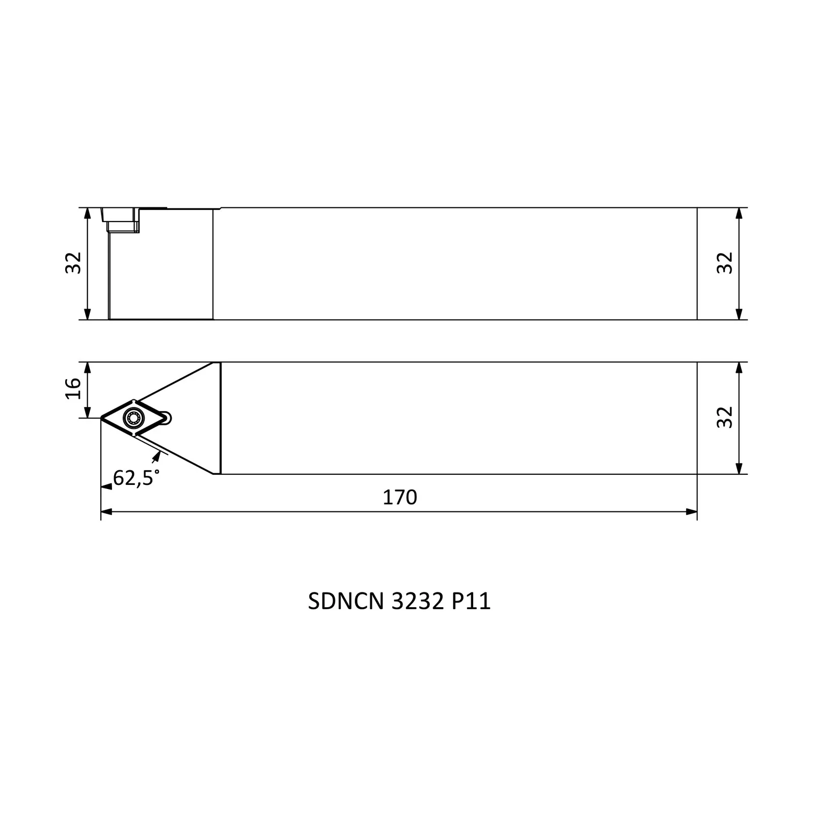 SDNCN 3232 P11 &mdash; dimensioned drawing