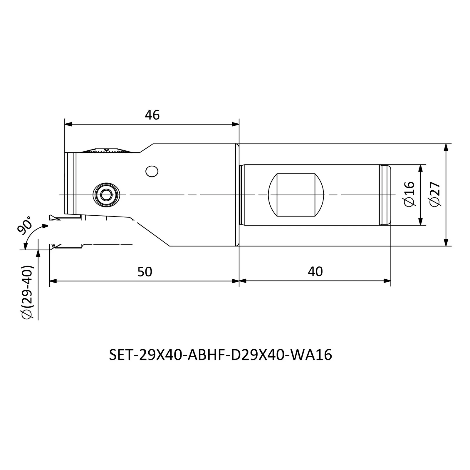SET-ABHF-D29X40-WA16 &mdash; dimensioned drawing