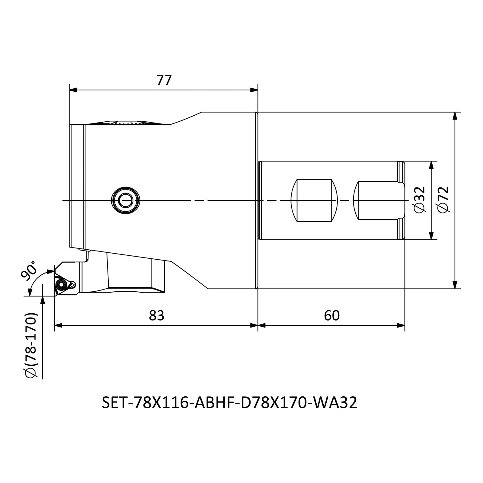 SET-ABHF-D78X170-WA32 &mdash; dimensioned drawing