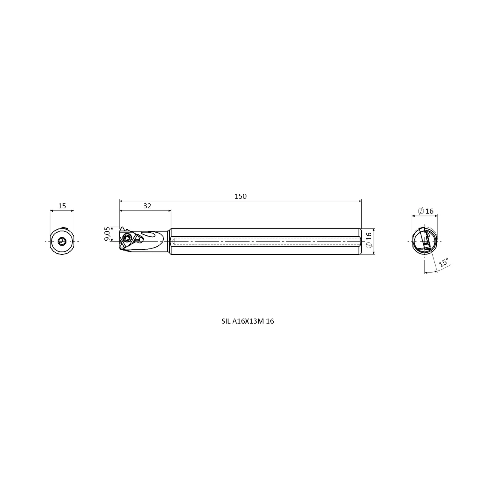 SIL A16X13M 16 &mdash; dimensioned drawing