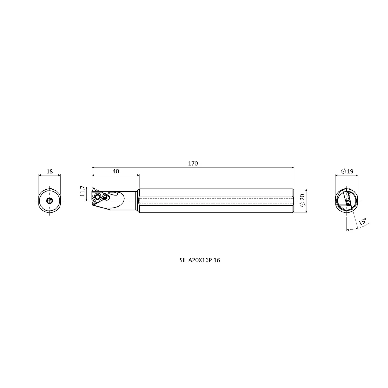 SIL A20X16P 16 &mdash; dimensioned drawing
