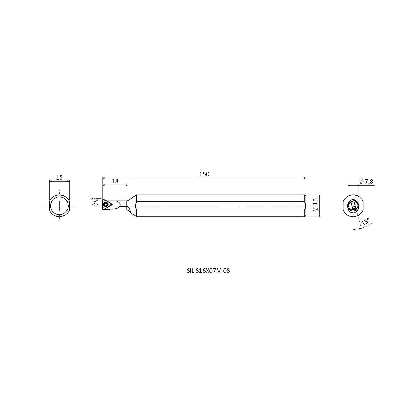 SIL S16X07M 08 &mdash; dimensioned drawing