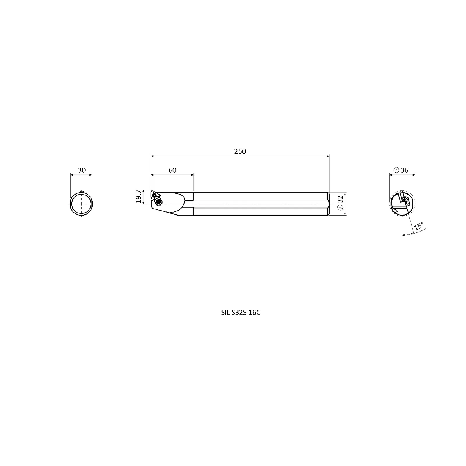SIL S32S 16C &mdash; dimensioned drawing