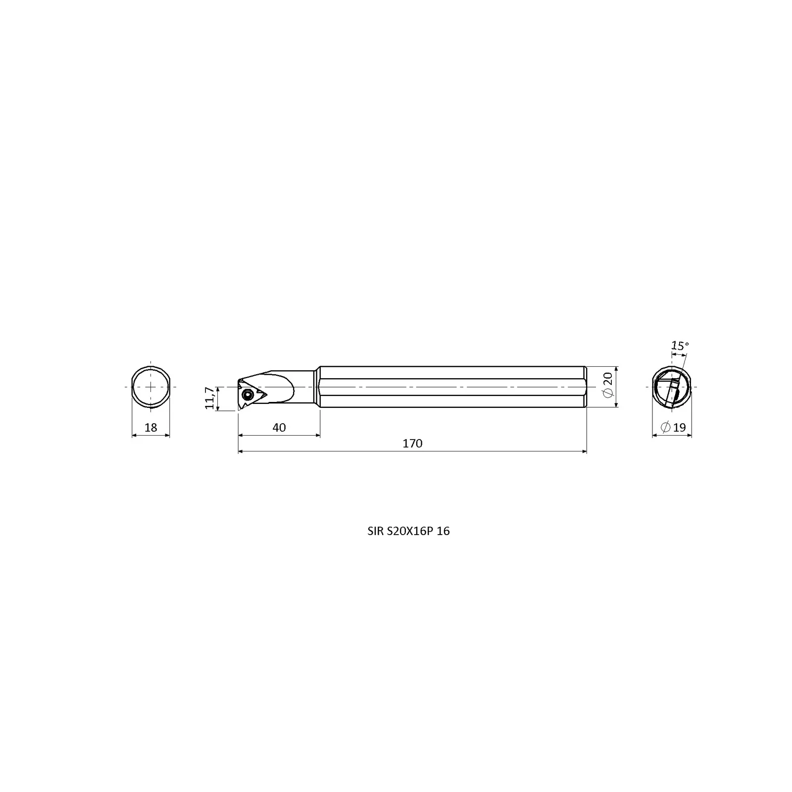SIR S20X16P 16 &mdash; dimensioned drawing