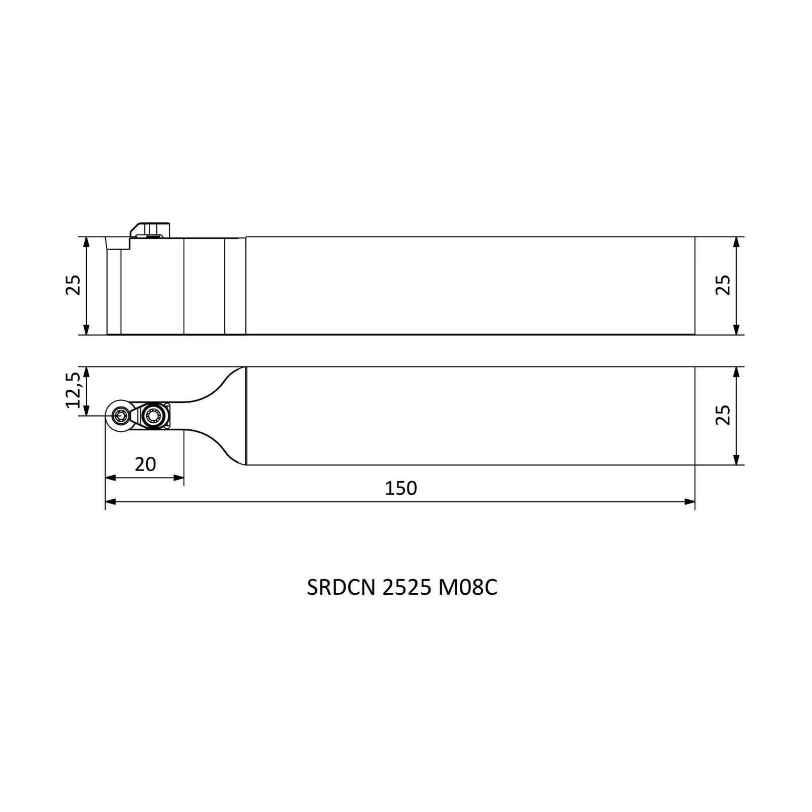 SRDCN 2525 M08C &mdash; dimensioned drawing