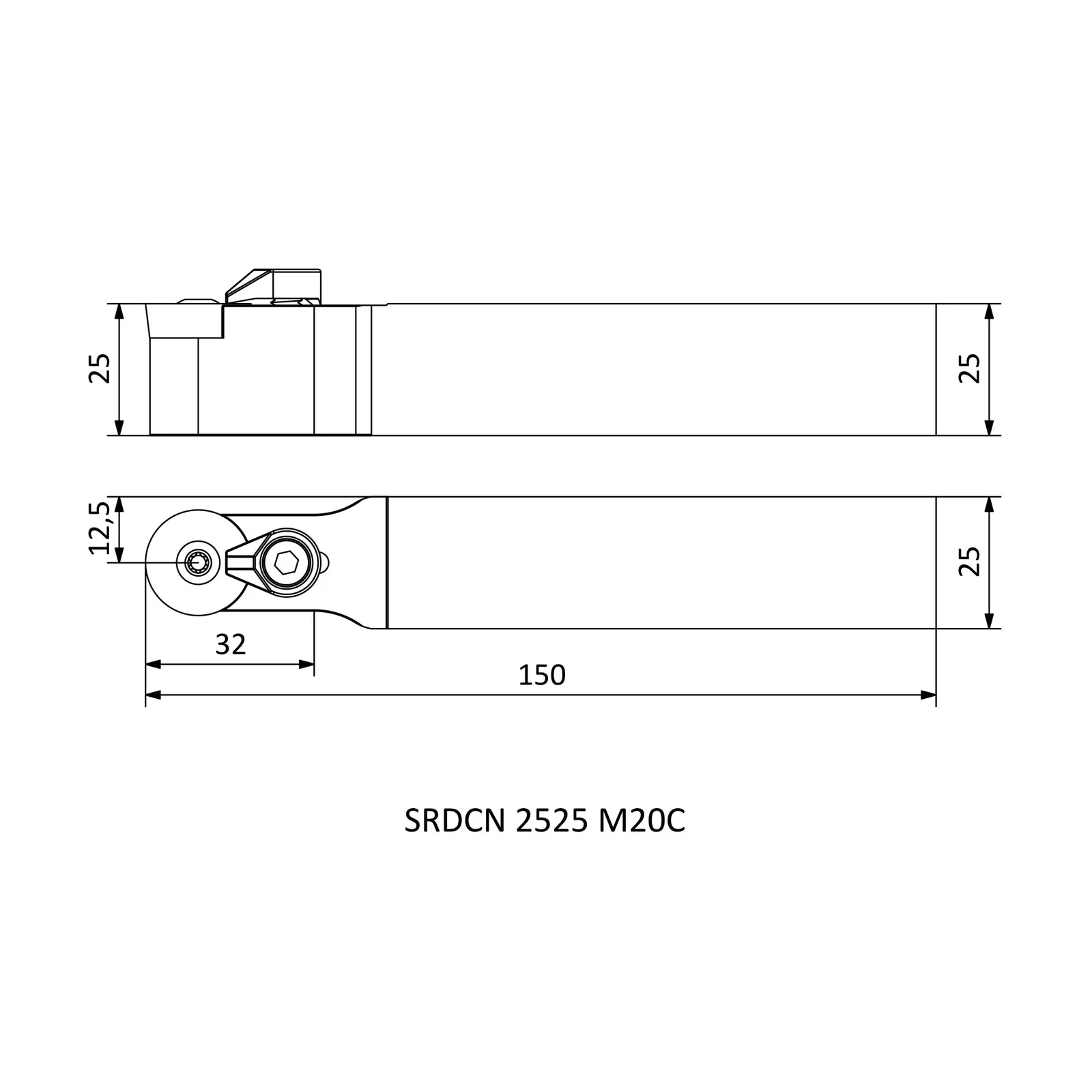 SRDCN 2525 M20C &mdash; dimensioned drawing