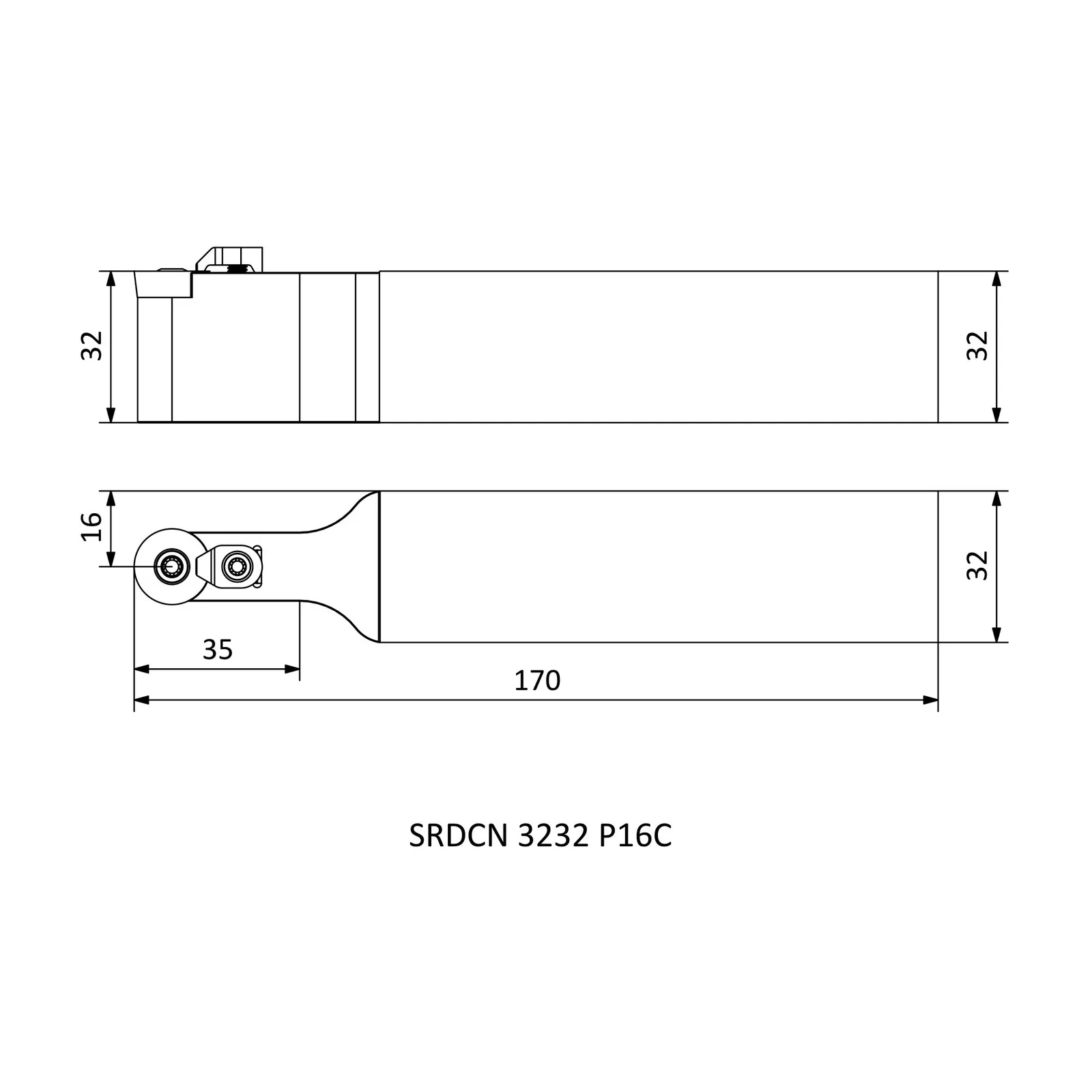 SRDCN 3232 P16C &mdash; dimensioned drawing