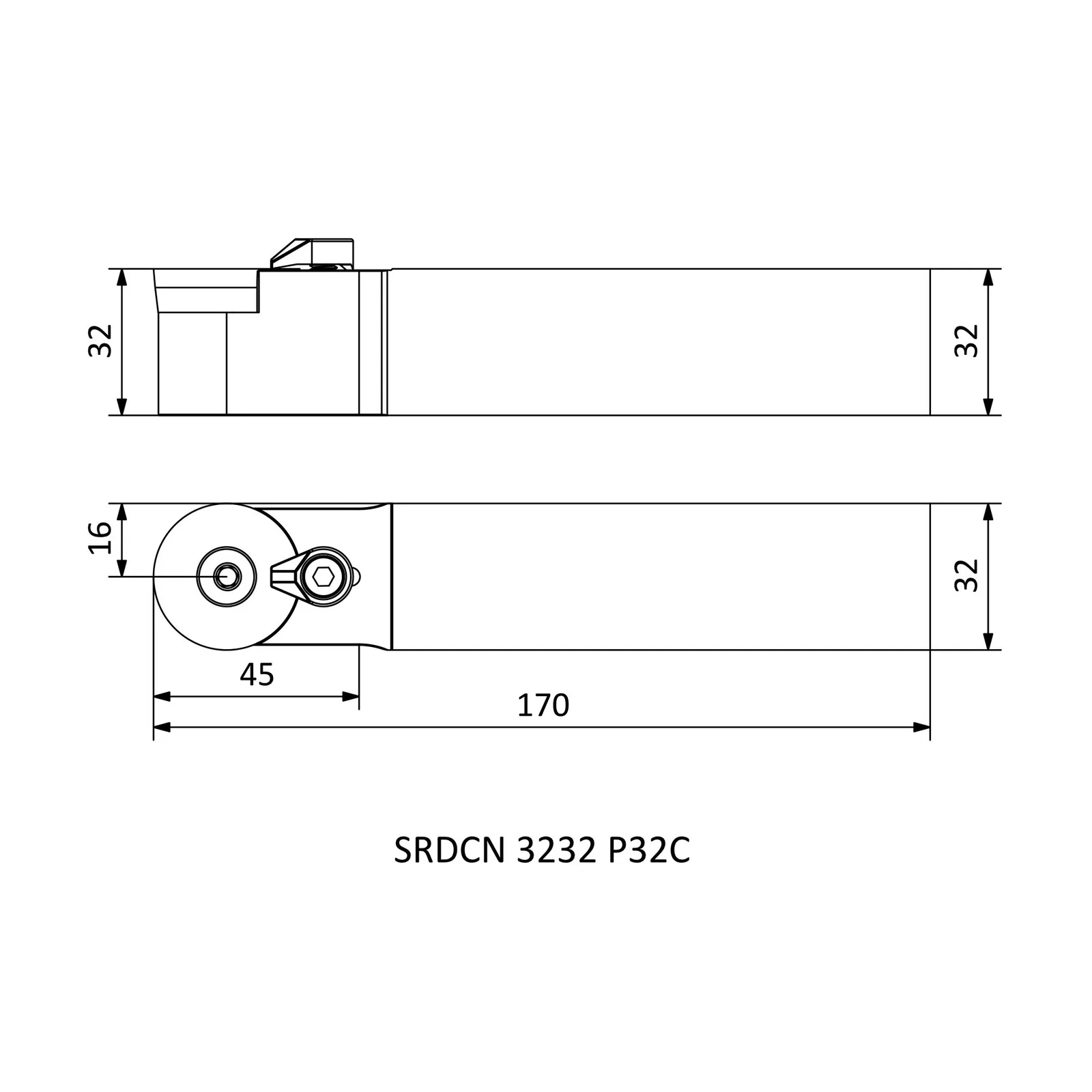 SRDCN 3232 P32C &mdash; dimensioned drawing