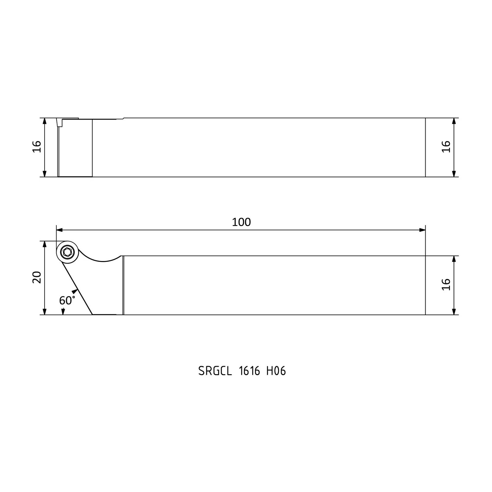 SRGCL 1616 H06 &mdash; dimensioned drawing