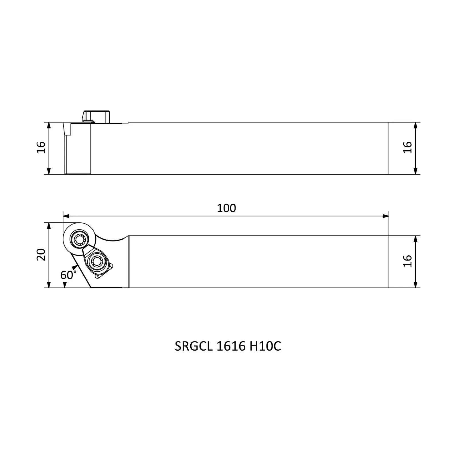 SRGCL 1616 H10C &mdash; dimensioned drawing