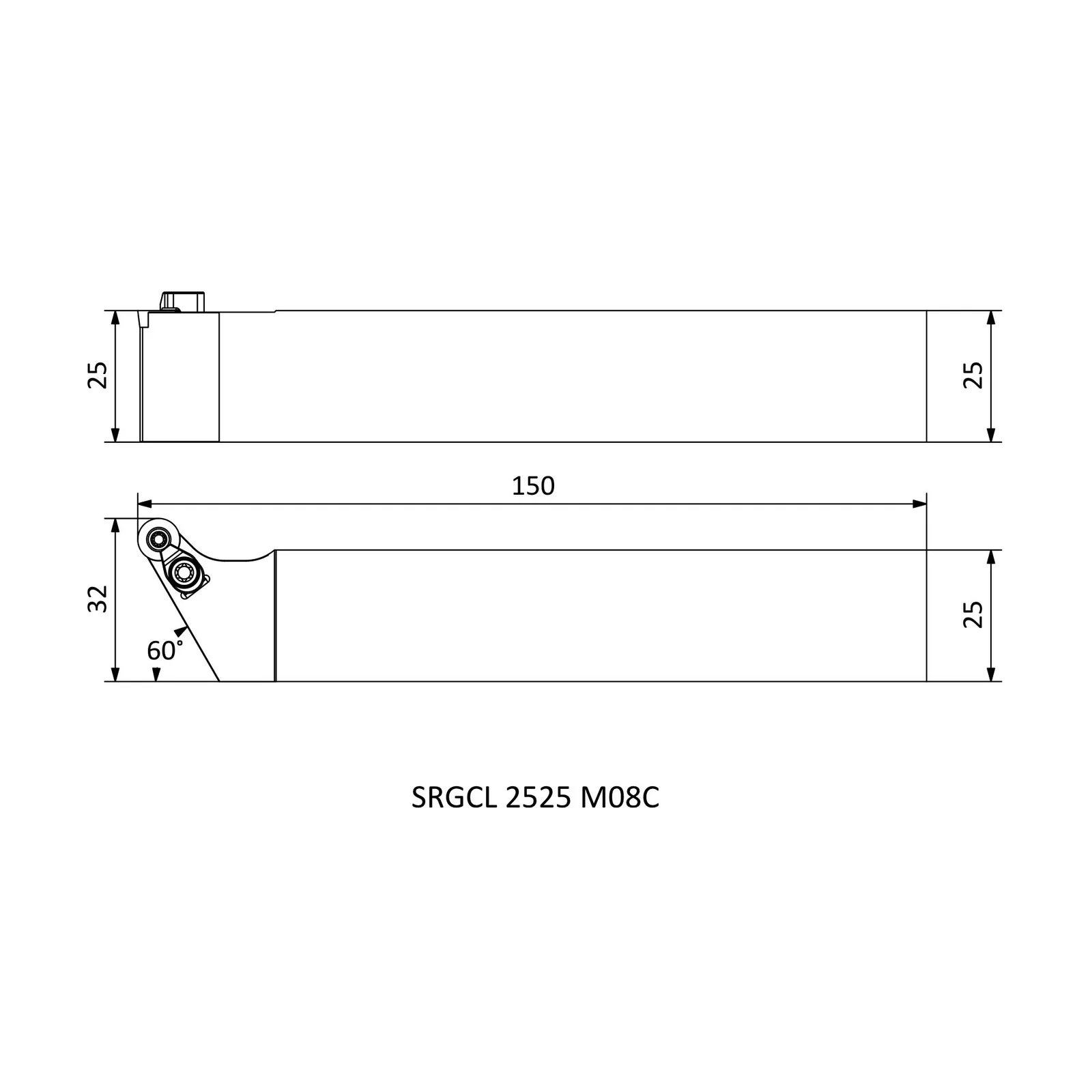 SRGCL 2525 M08C &mdash; dimensioned drawing