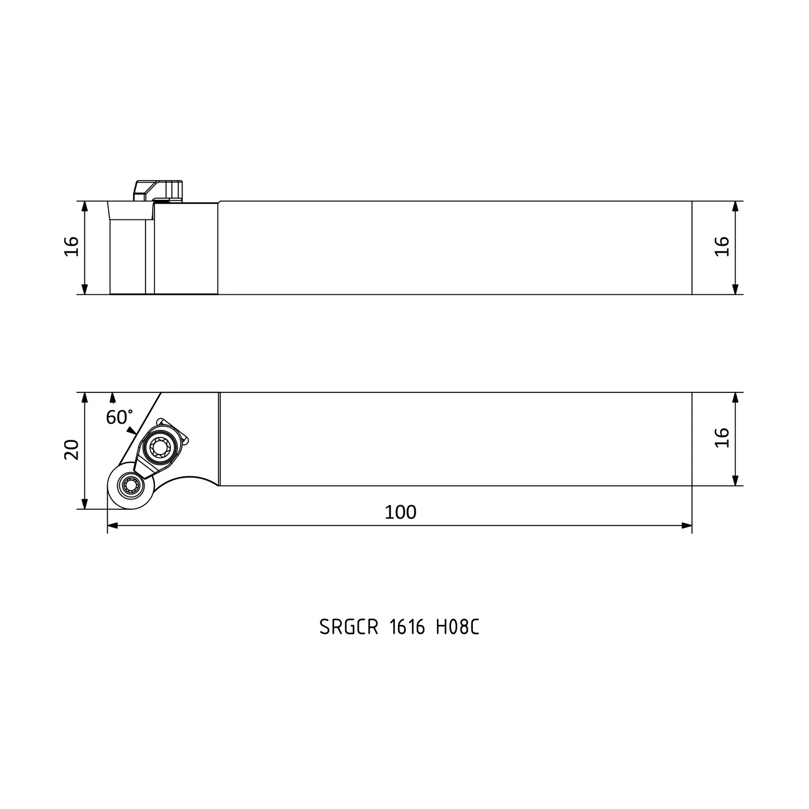 SRGCR 1616 H08C &mdash; dimensioned drawing