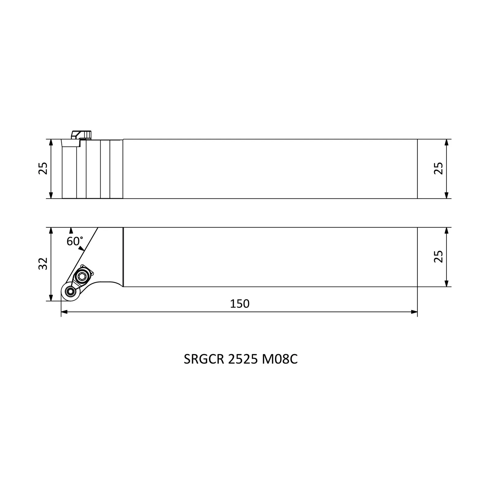 SRGCR 2525 M08C &mdash; dimensioned drawing