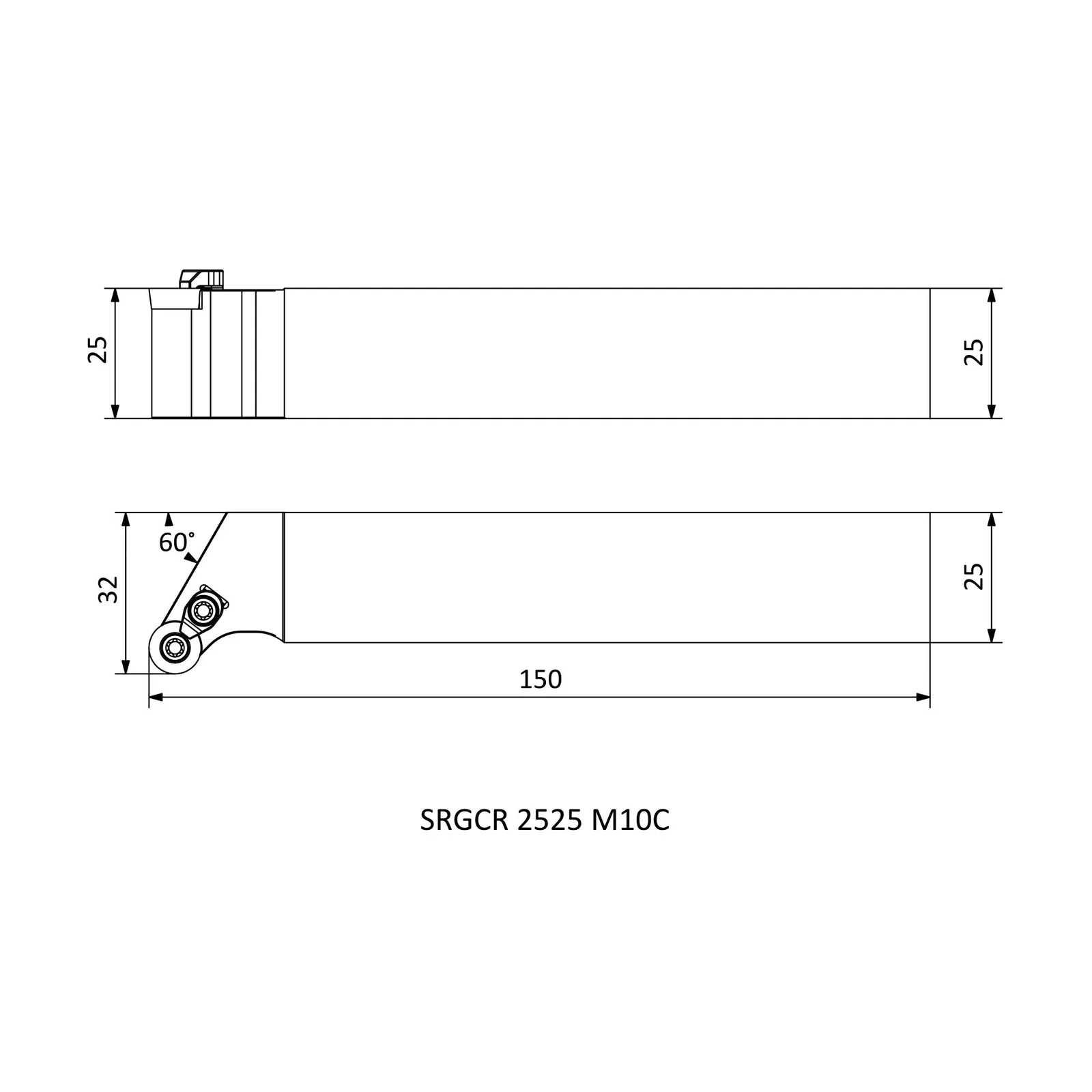 SRGCR 2525 M10C &mdash; dimensioned drawing
