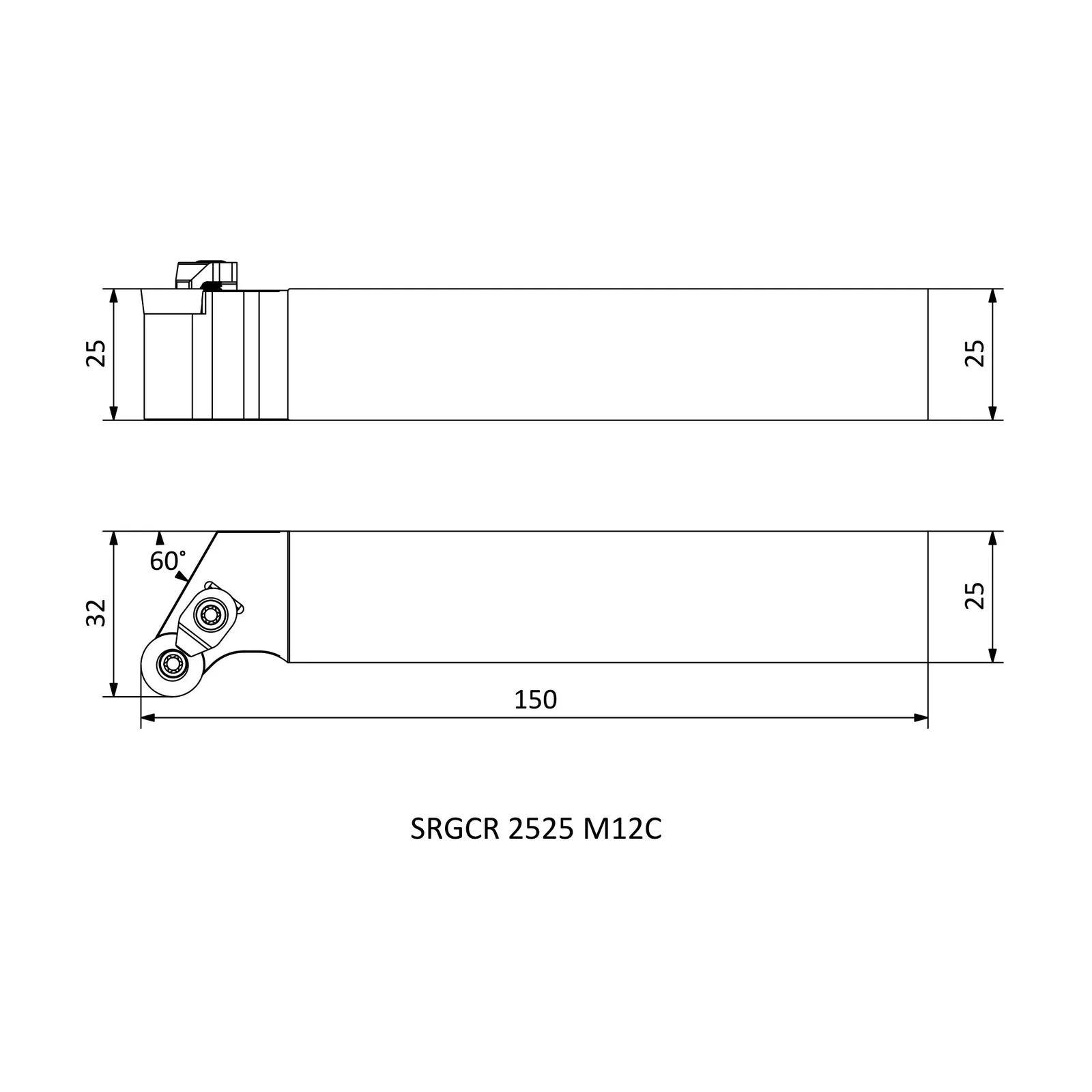 SRGCR 2525 M12C &mdash; dimensioned drawing