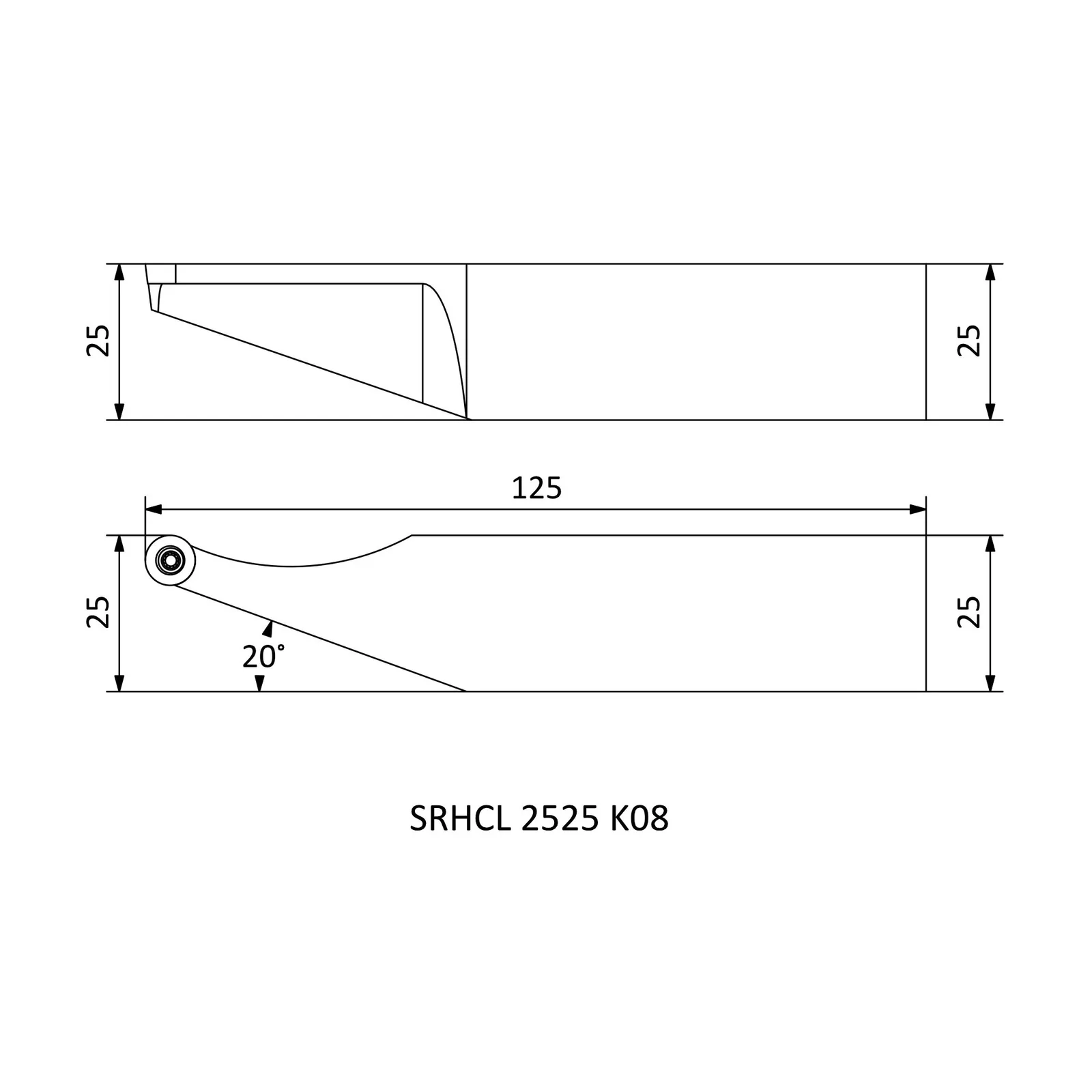 SRHCL 2525 K08 &mdash; dimensioned drawing