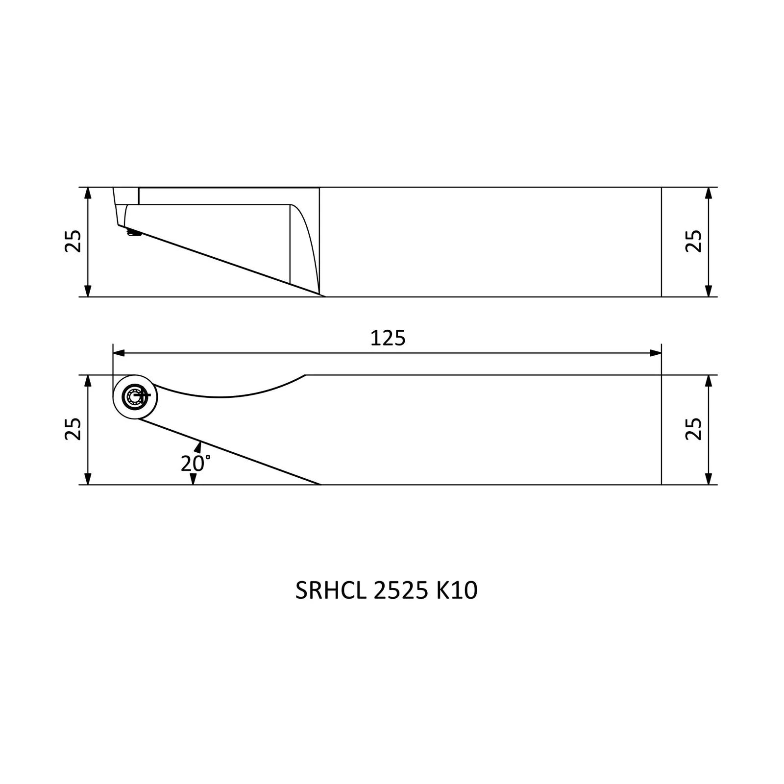SRHCL 2525 K10 &mdash; dimensioned drawing