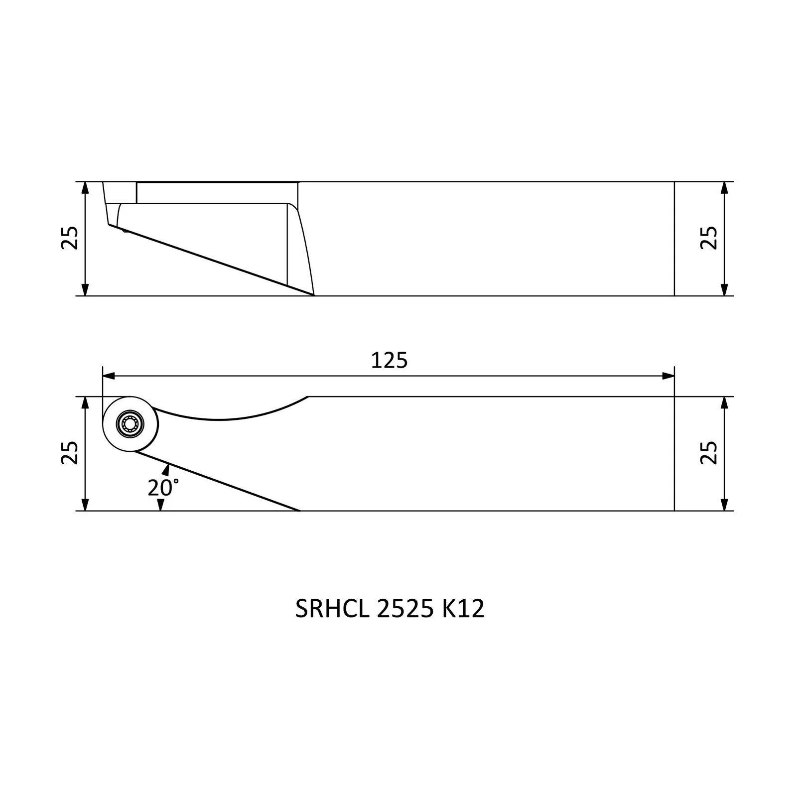 SRHCL 2525 K12 &mdash; dimensioned drawing