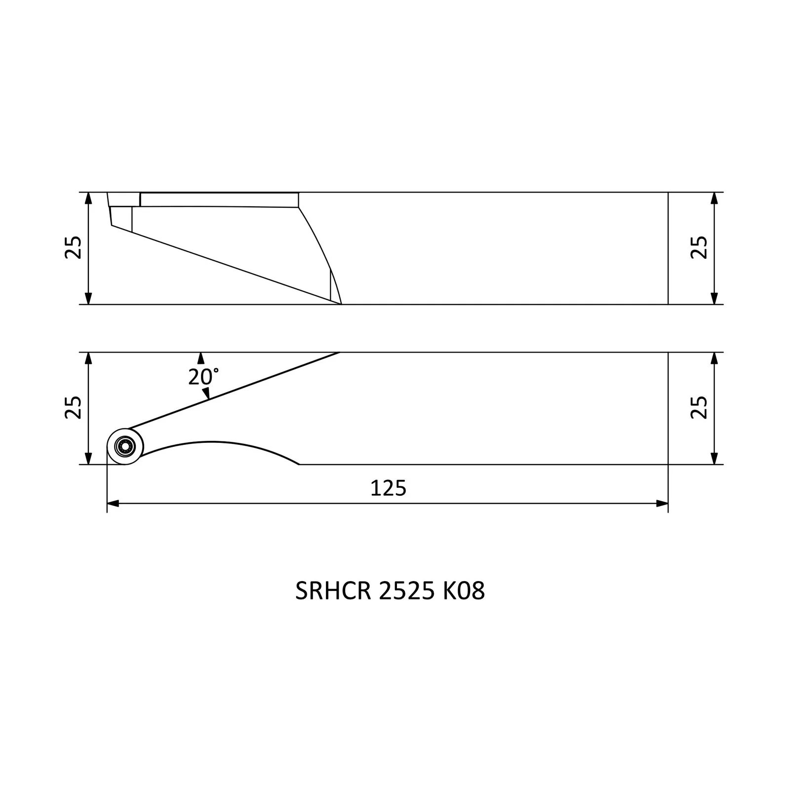 SRHCR 2525 K08 &mdash; dimensioned drawing
