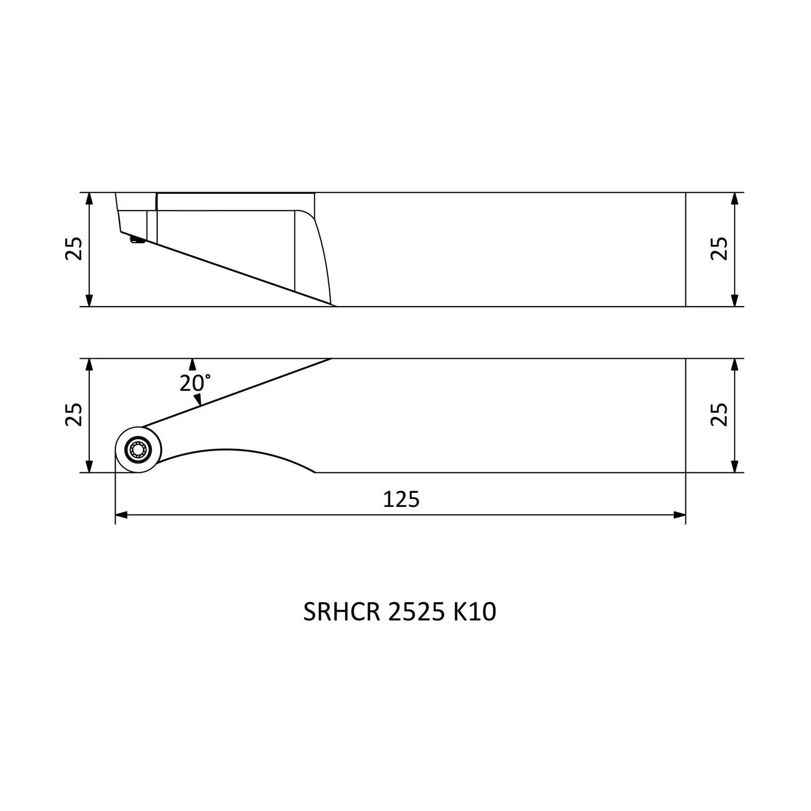 SRHCR 2525 K10 &mdash; dimensioned drawing