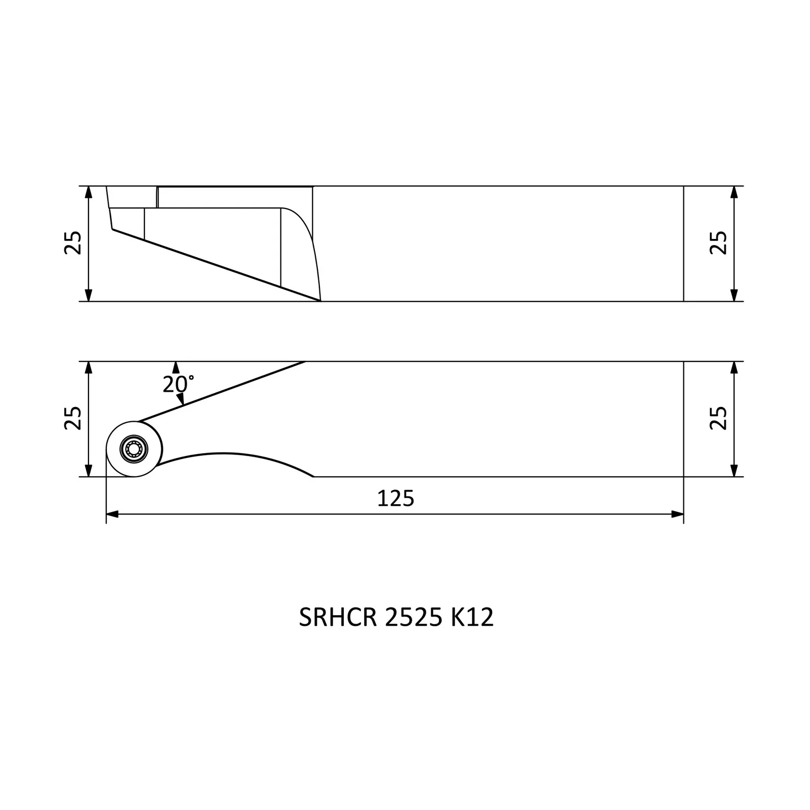 SRHCR 2525 K12 &mdash; dimensioned drawing