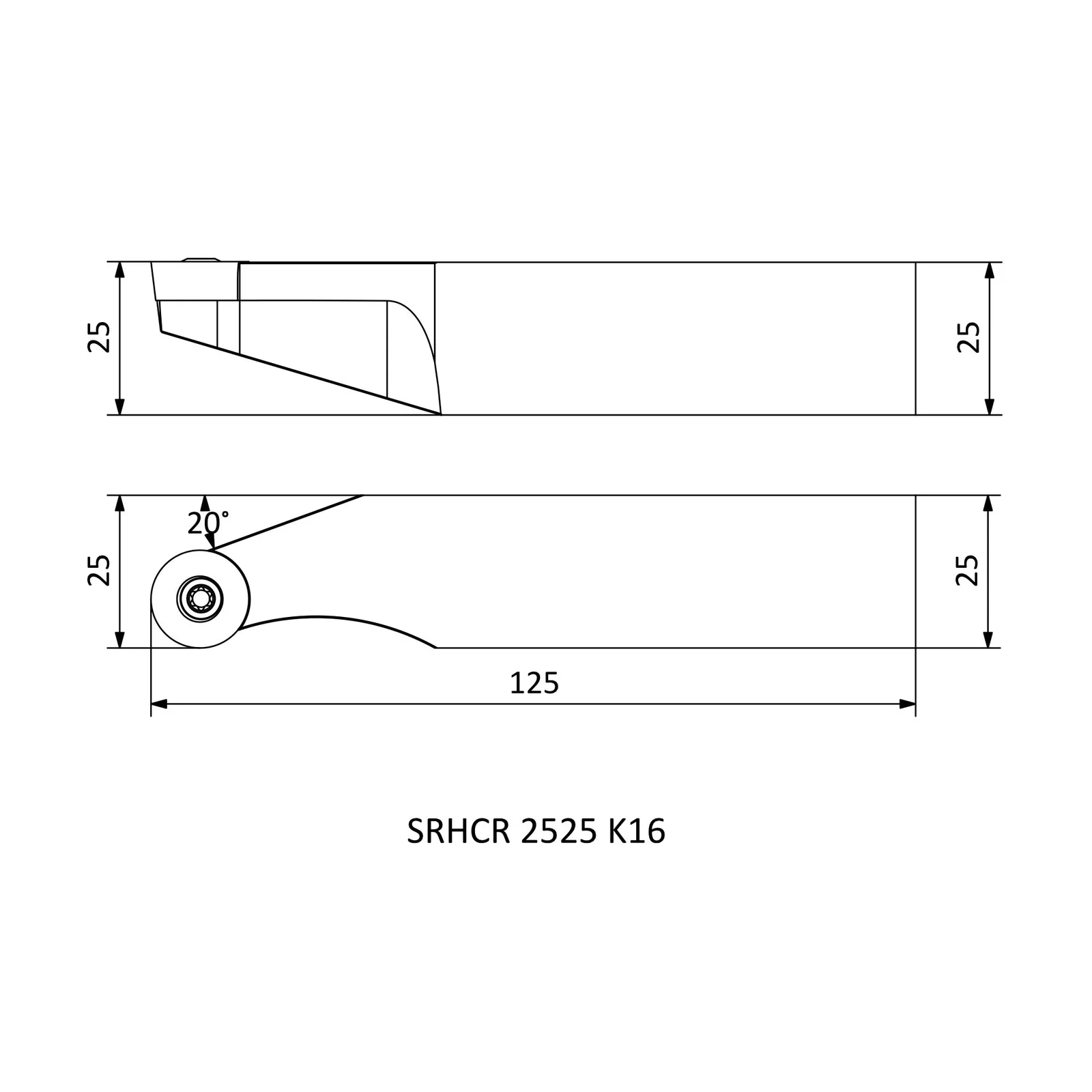 SRHCR 2525 K16 &mdash; dimensioned drawing