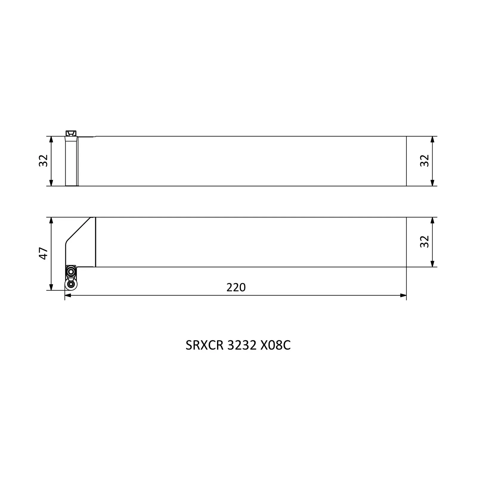 SRXCR 3232 X08C &mdash; dimensioned drawing