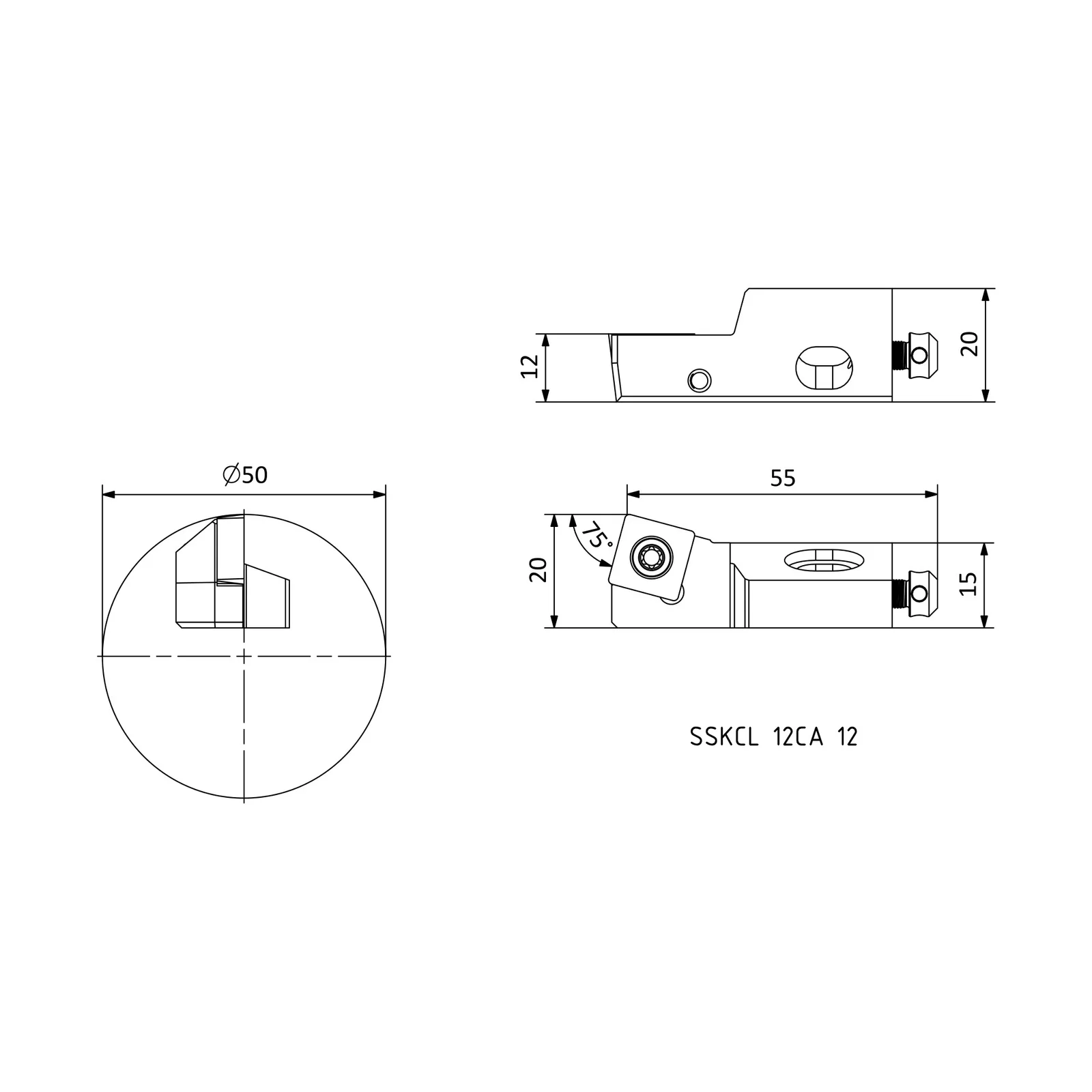 SSKCL 12CA 12 &mdash; dimensioned drawing