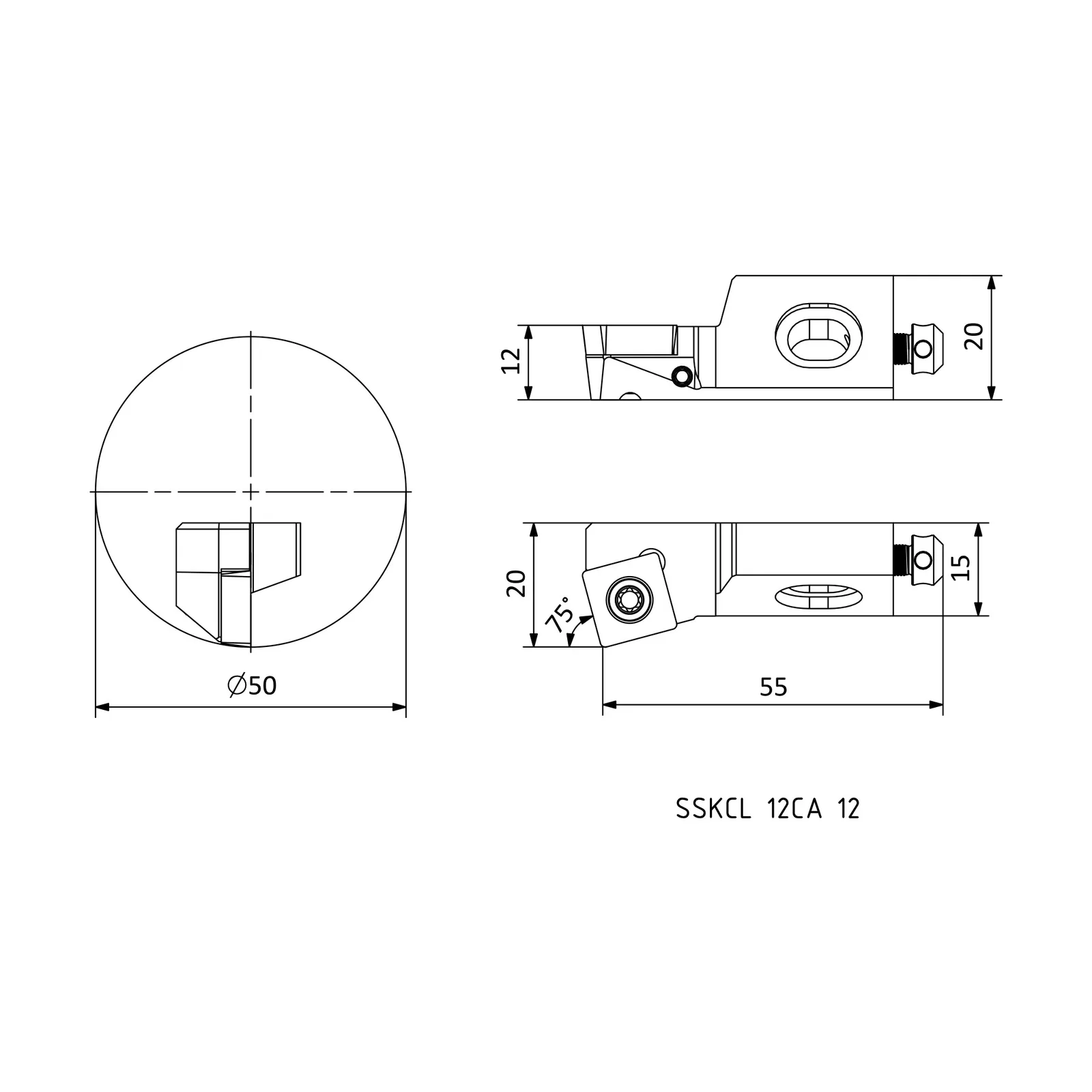 SSKCR 12CA 12 &mdash; dimensioned drawing