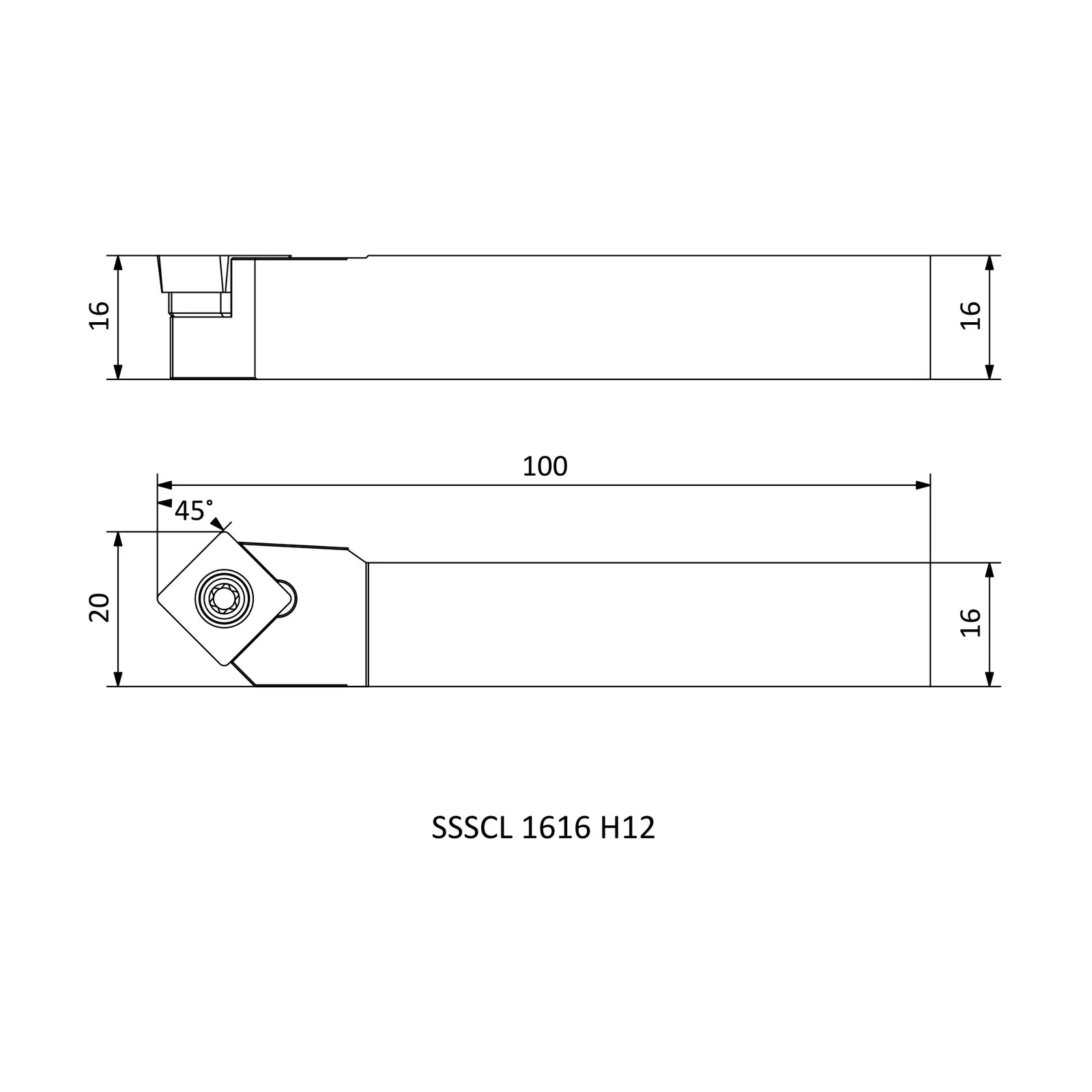 SSSCL 1616 H12 &mdash; dimensioned drawing