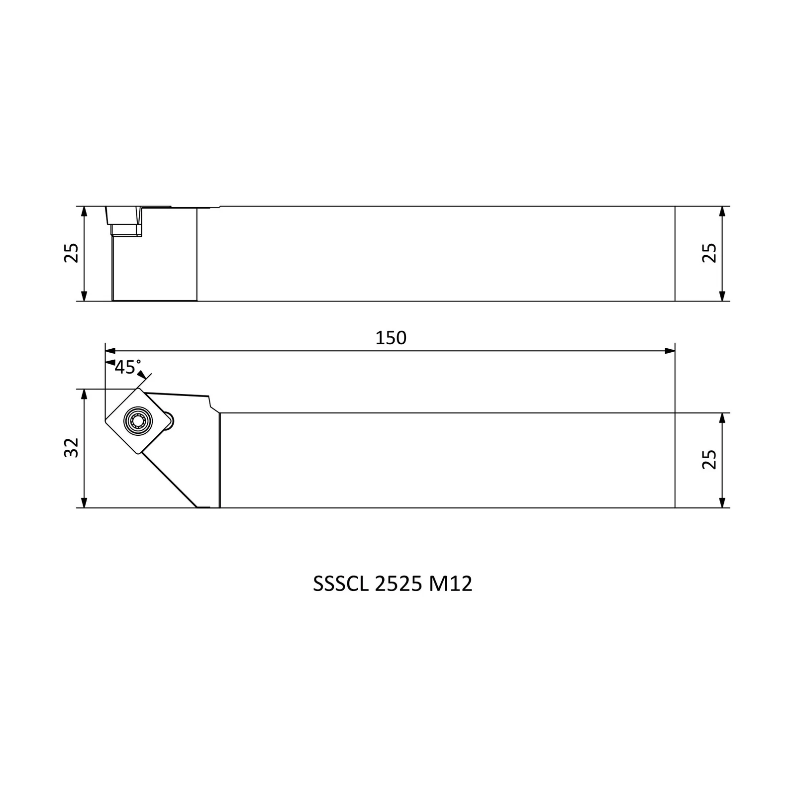 SSSCL 2525 M12 &mdash; dimensioned drawing