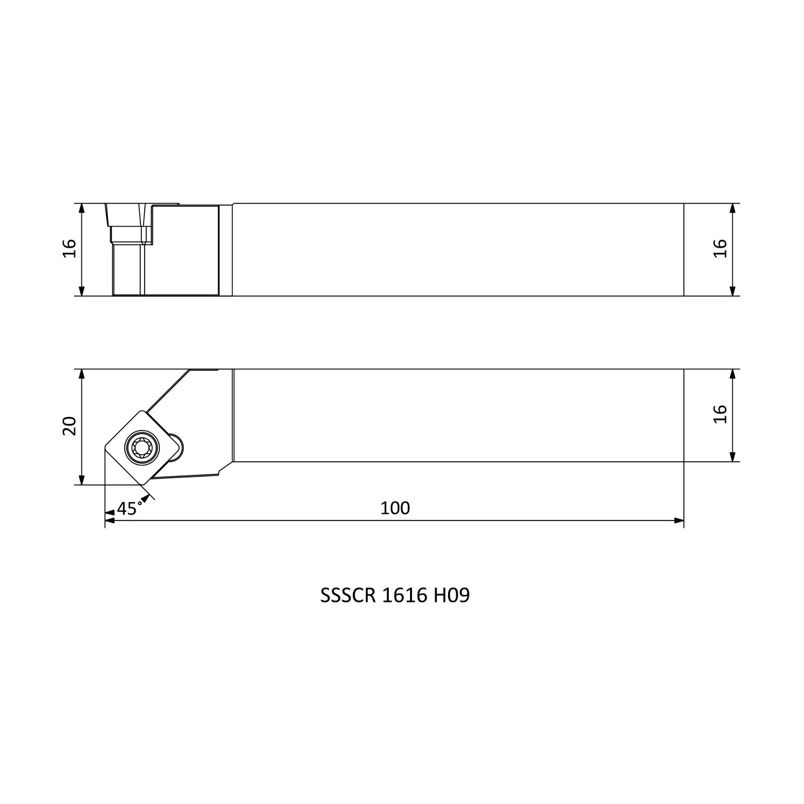 SSSCR 1616 H09 &mdash; dimensioned drawing