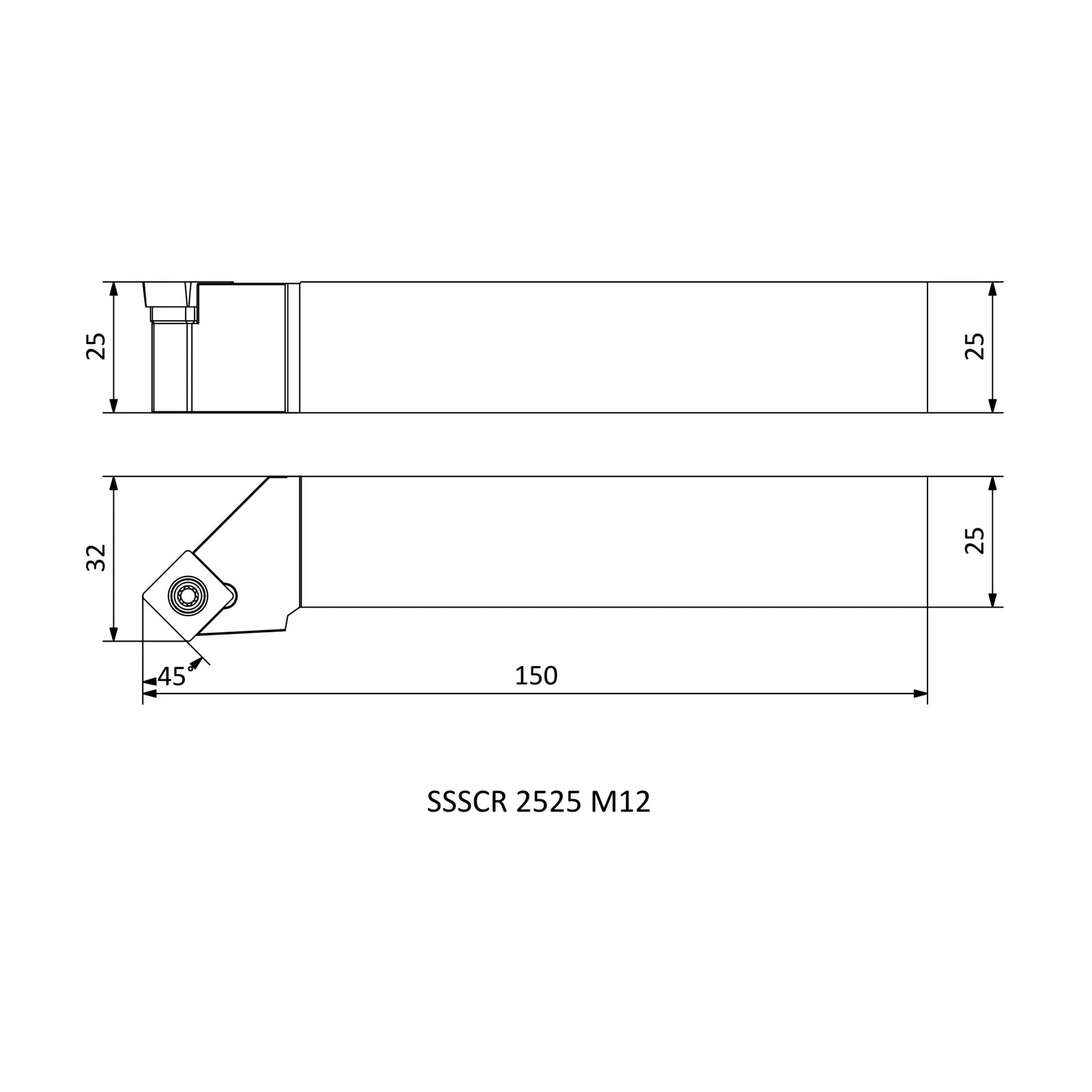 SSSCR 2525 M12 &mdash; dimensioned drawing