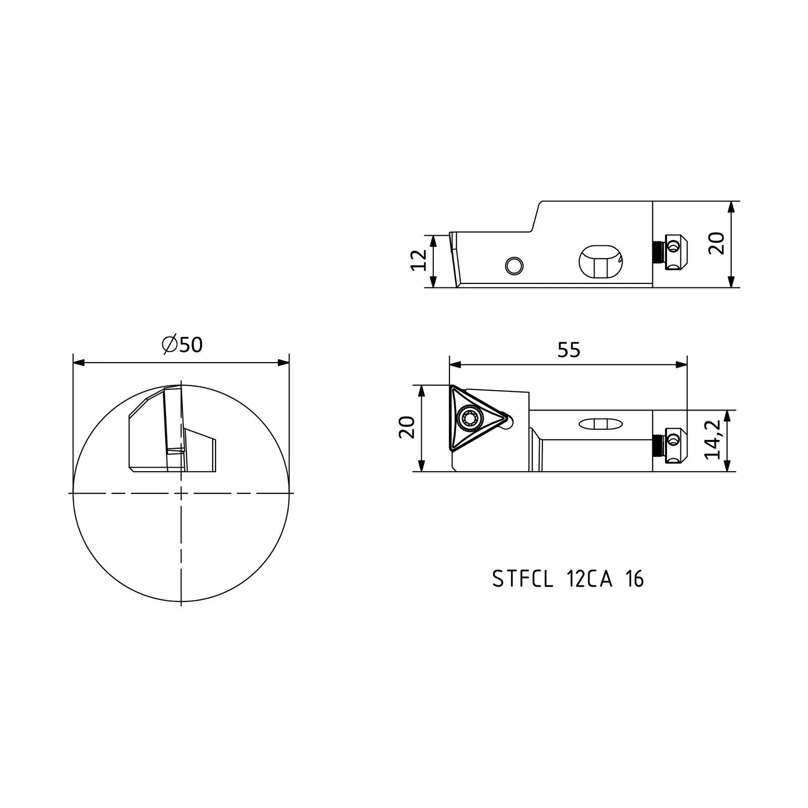 STFCL 12CA 16 &mdash; dimensioned drawing