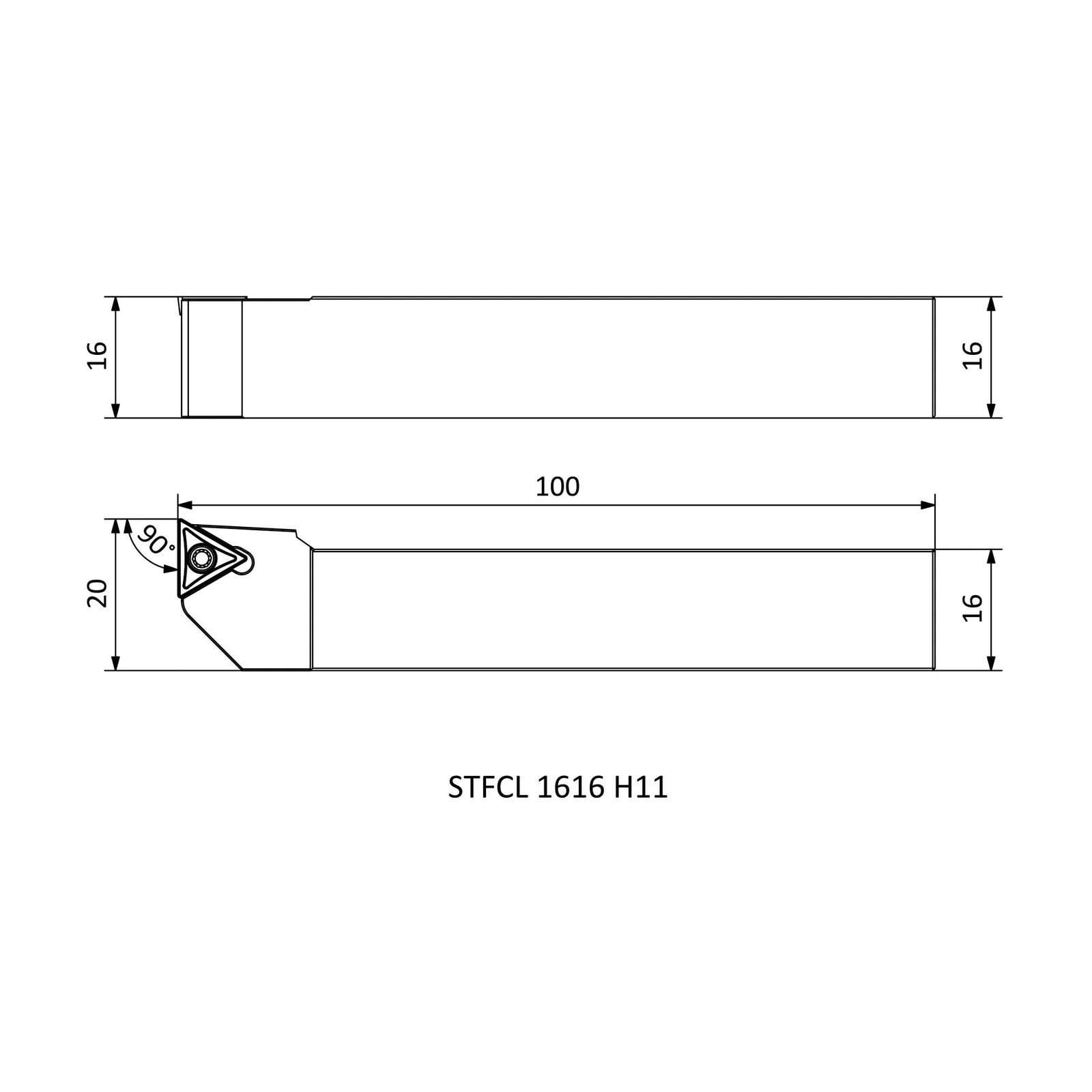 STFCL 1616 H11 &mdash; dimensioned drawing