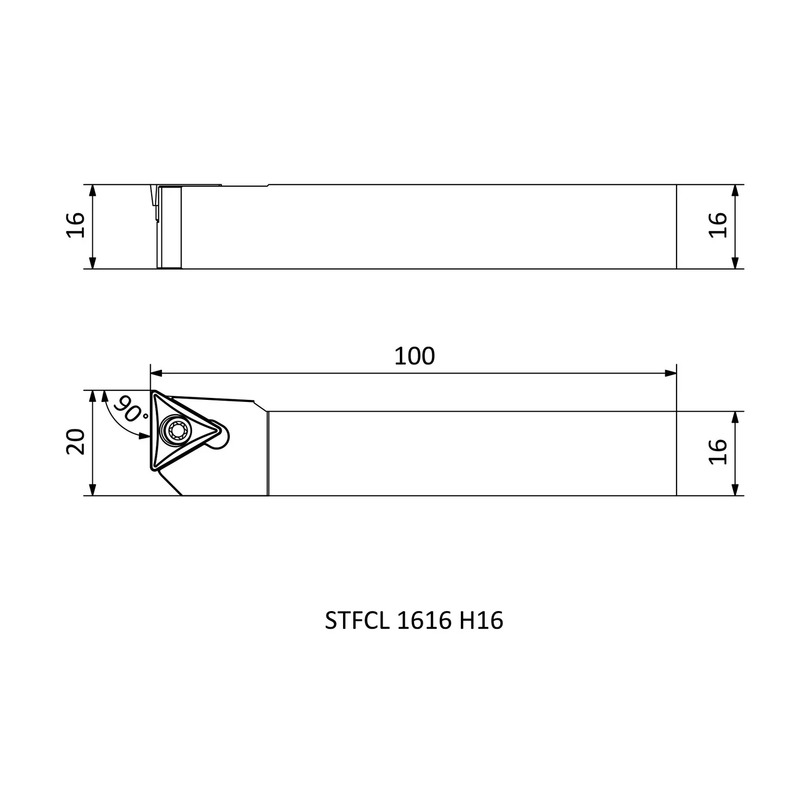 STFCL 1616 H16 &mdash; dimensioned drawing