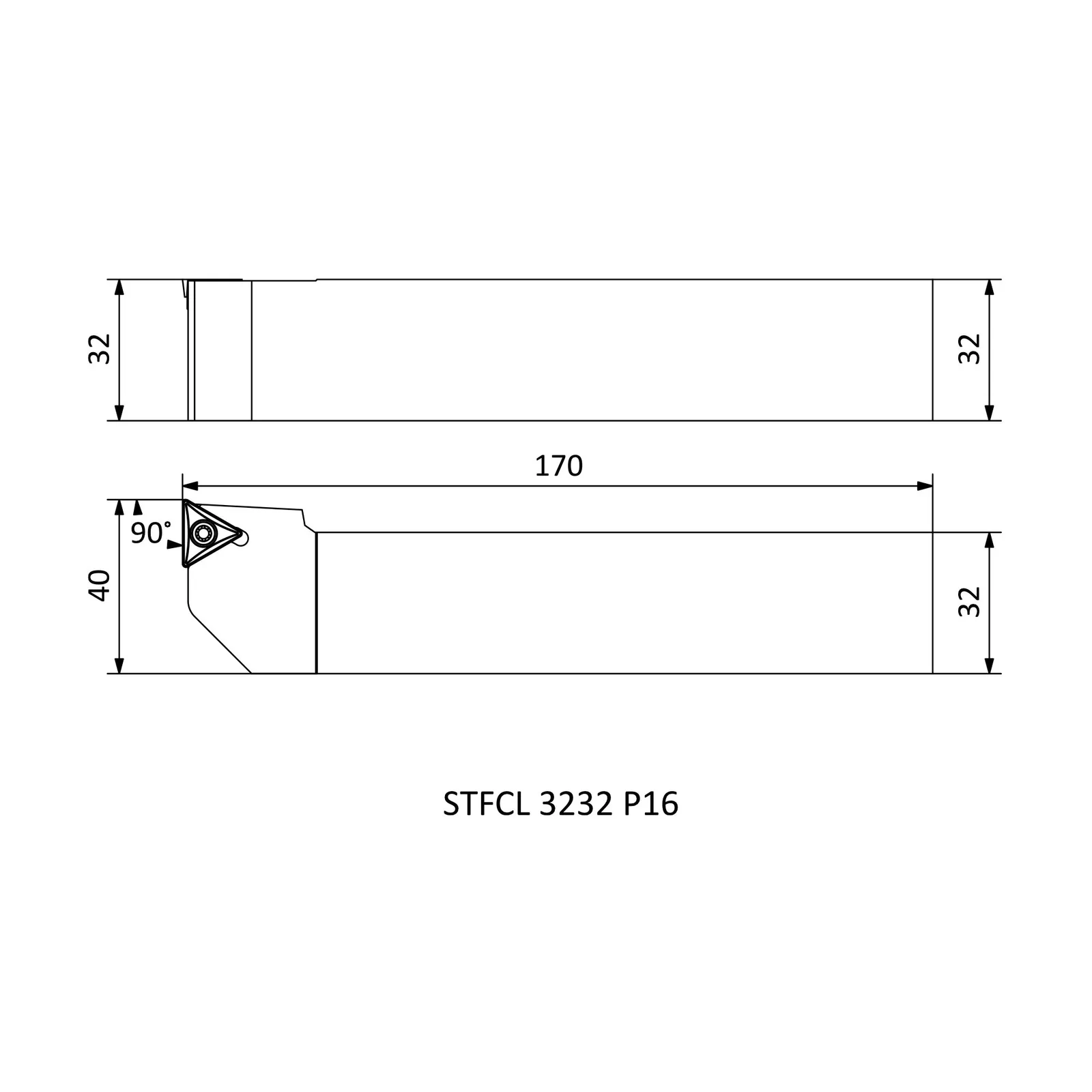 STFCL 3232 P16 &mdash; dimensioned drawing