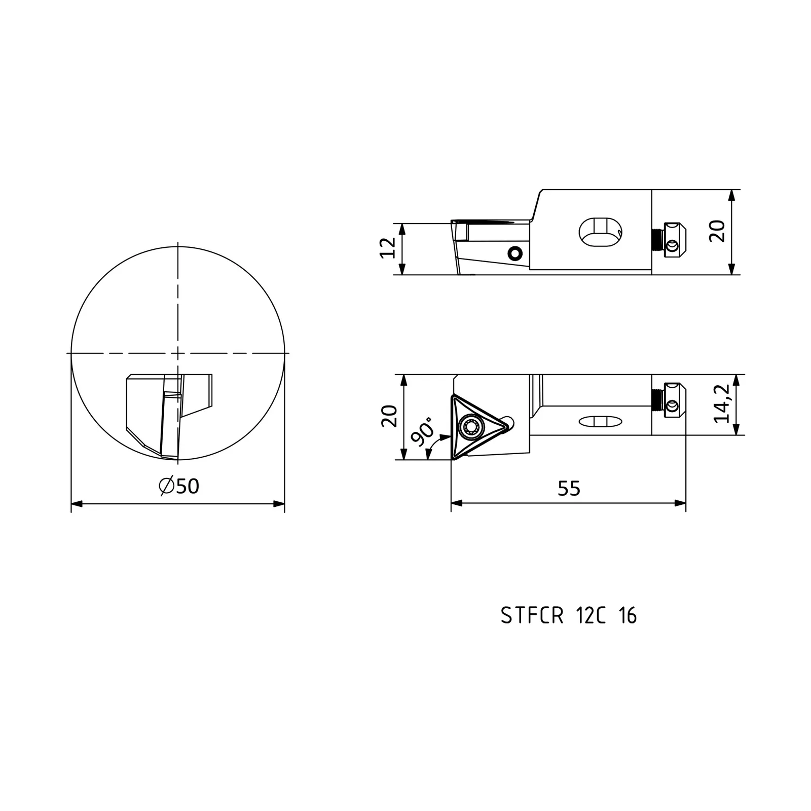 STFCR 12CA 16 &mdash; dimensioned drawing