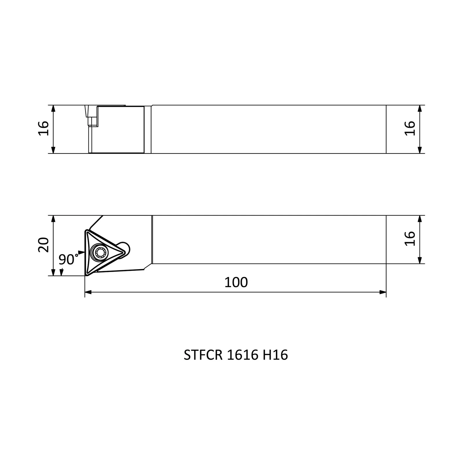 STFCR 1616 H16 &mdash; dimensioned drawing