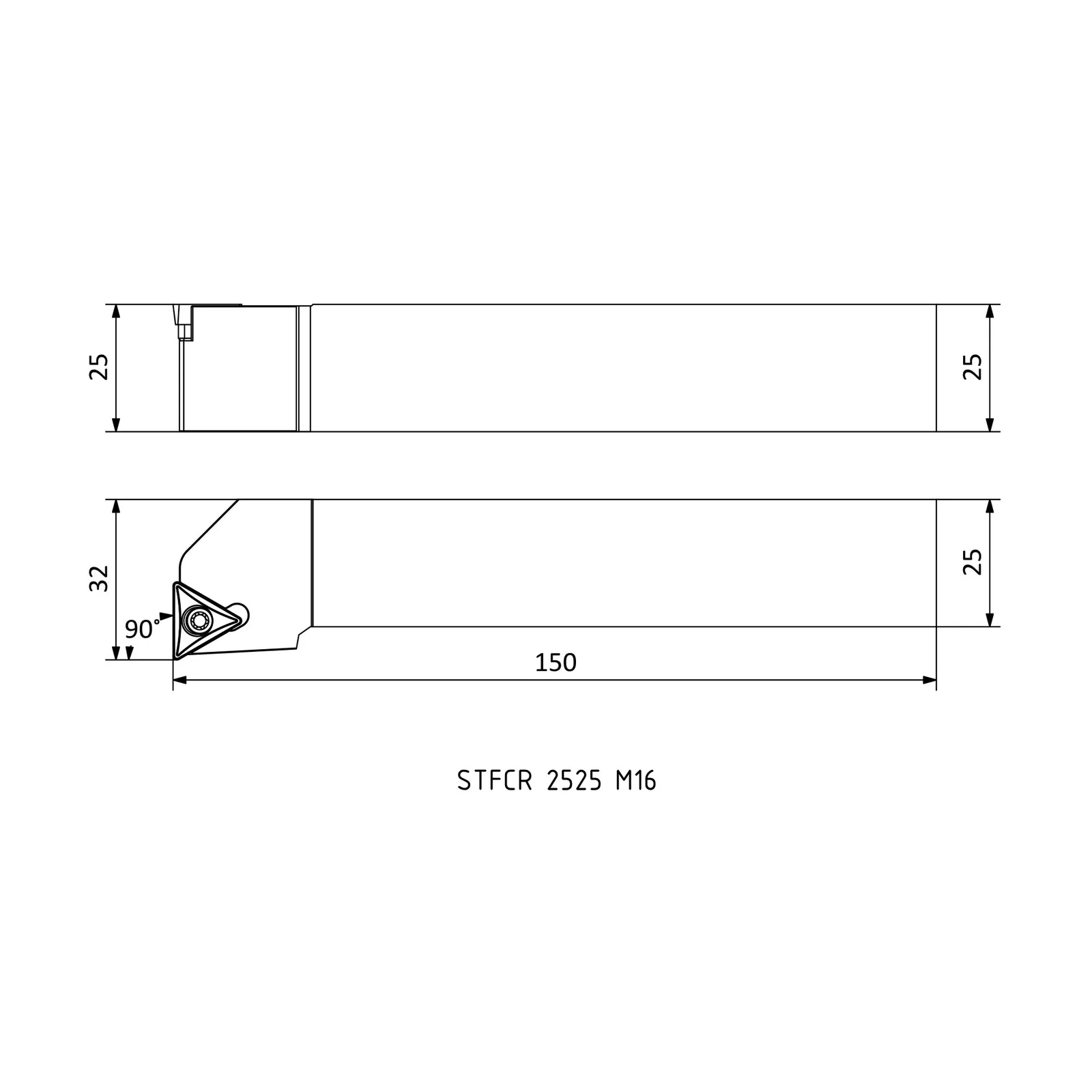STFCR 2525 M16 &mdash; dimensioned drawing