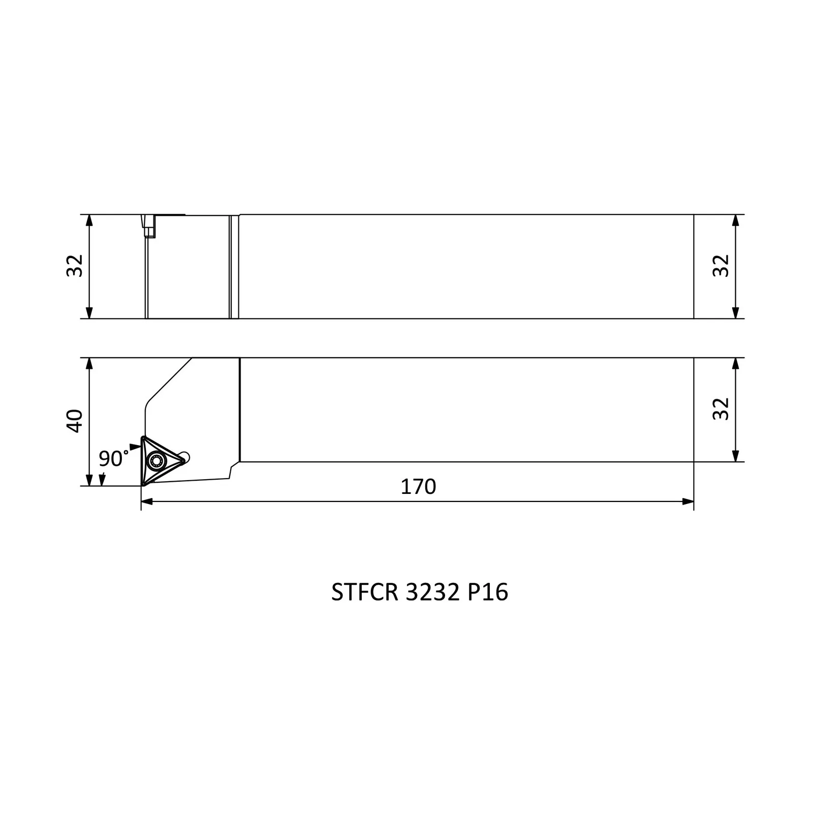STFCR 3232 P16 &mdash; dimensioned drawing