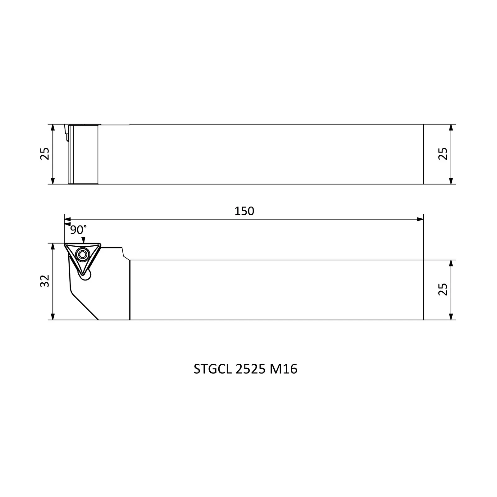 STGCL 2525 M16 &mdash; dimensioned drawing