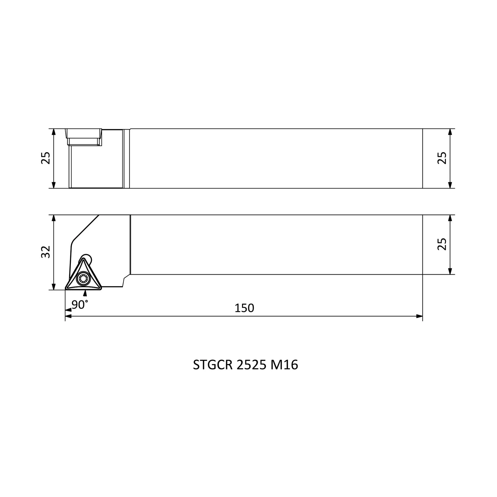 STGCR 2525 M16 &mdash; dimensioned drawing