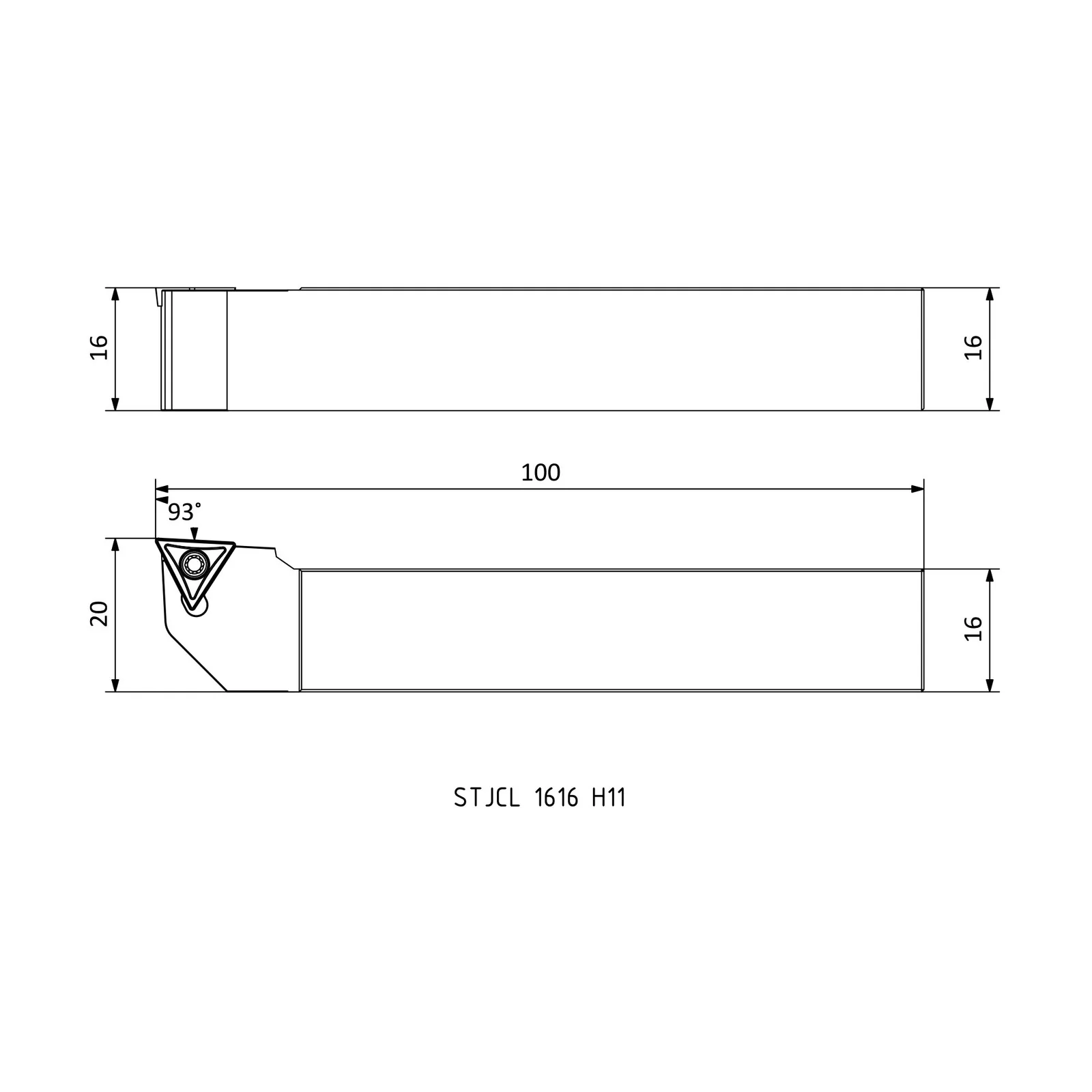 STJCL 1616 H11 &mdash; dimensioned drawing