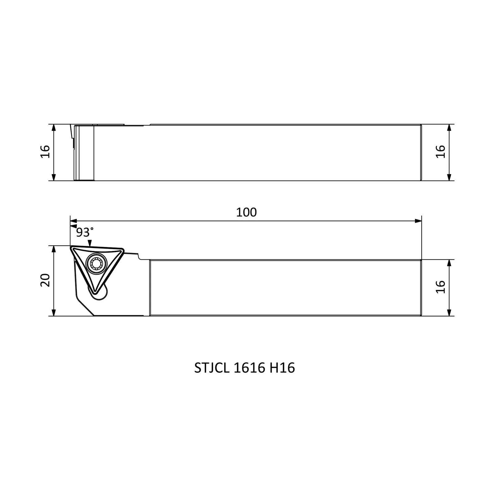 STJCL 1616 H16 &mdash; dimensioned drawing