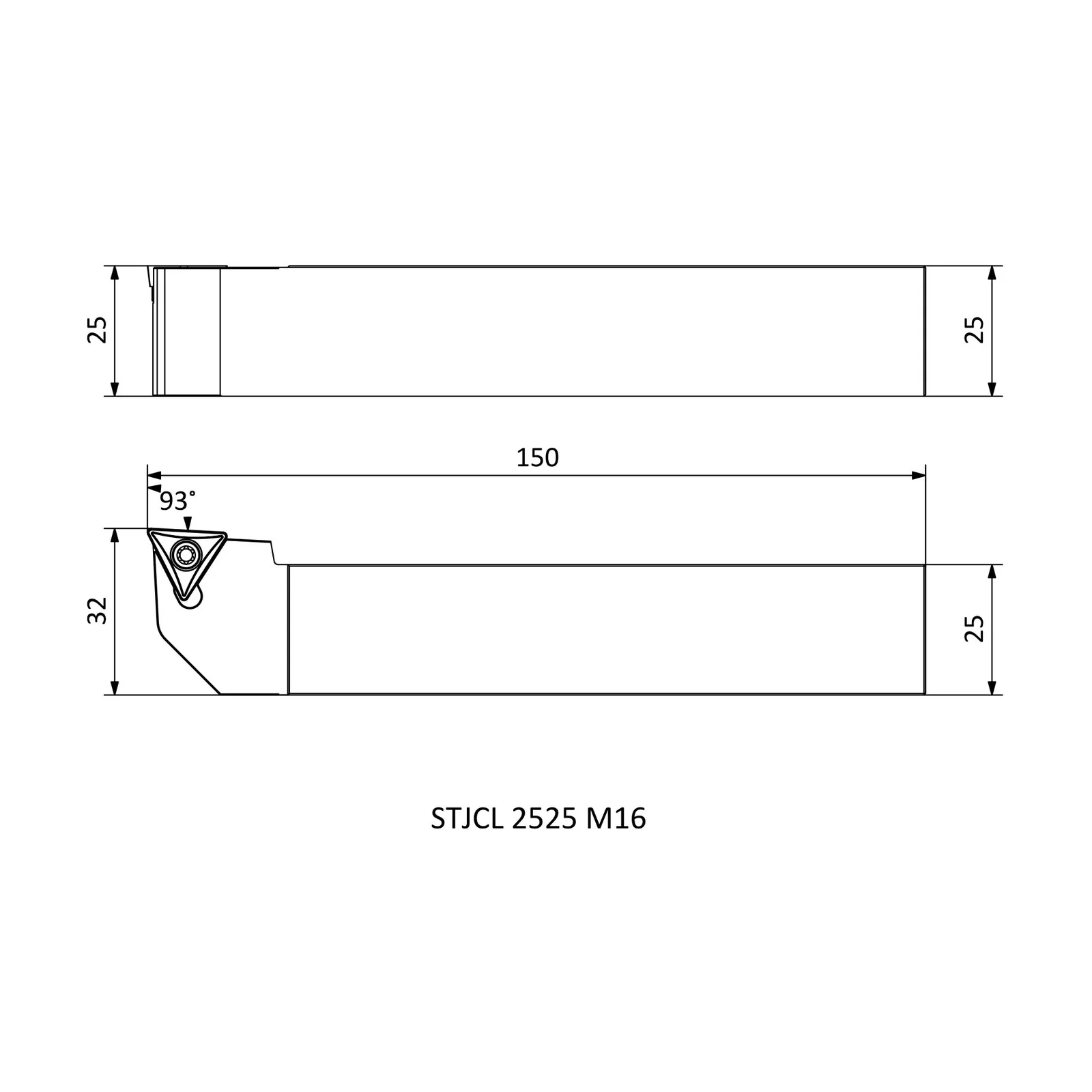 STJCL 2525 M16 &mdash; dimensioned drawing